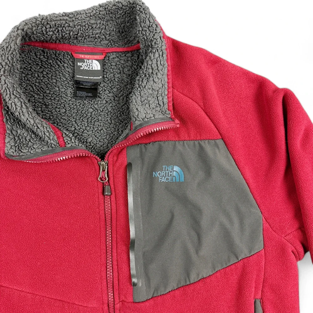 North Face Jacket Adult LARGE Red Chimborazo Fleece Gray Sherpa Lined Outdoor